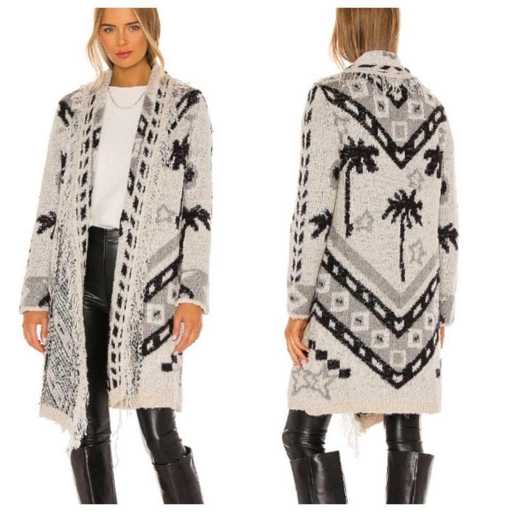 Le Superbe Marilyn Palm Cardi Palm Tree Weave Long Fringe Cardigan XS
